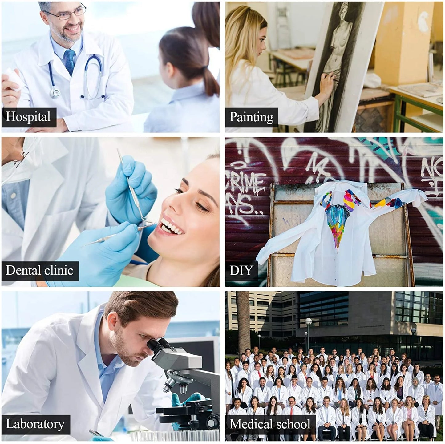 Heavy Duty Professional Scrubs White Lab Coat Long Sleeve Medical Uniform for Men Size M