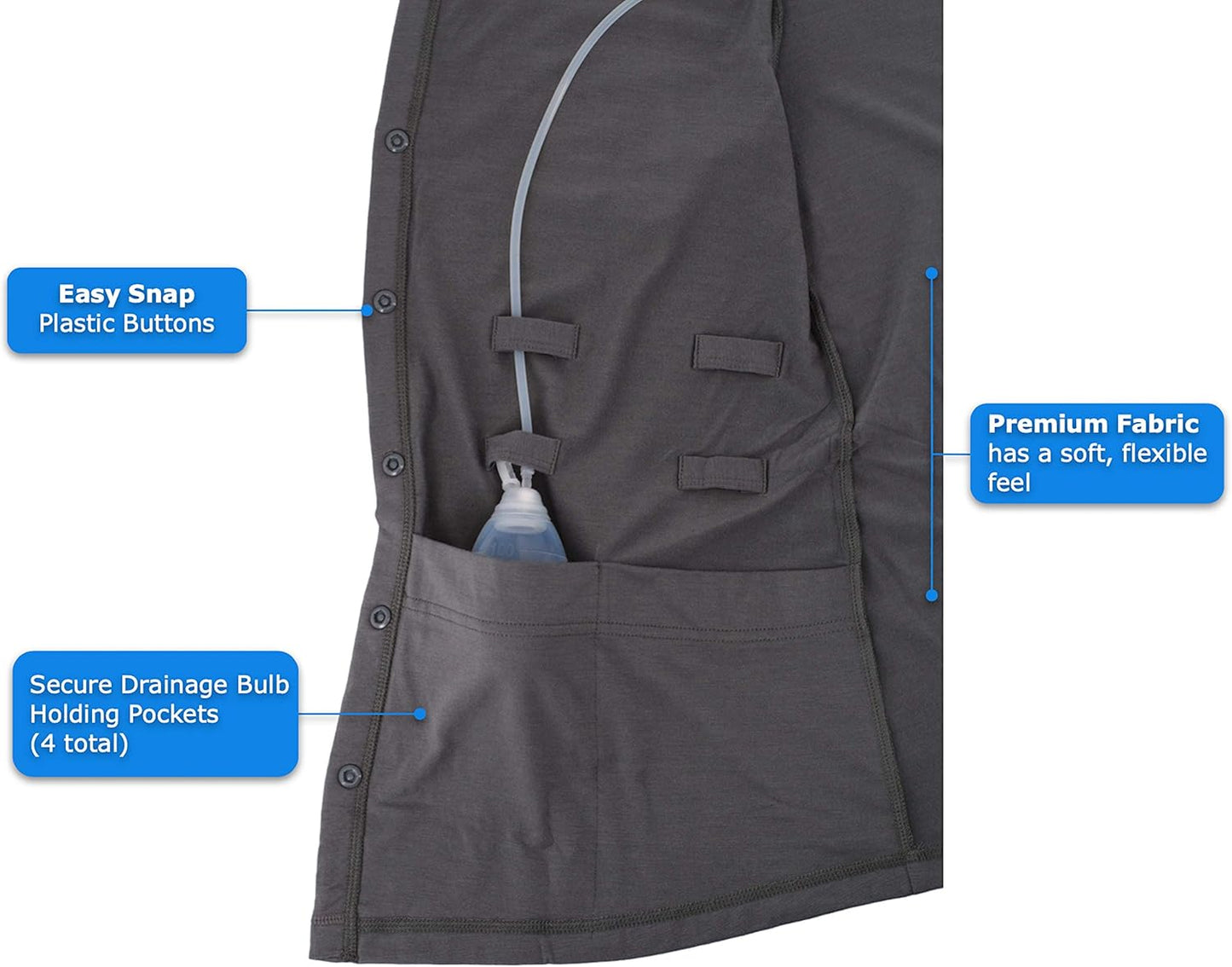 Mastectomy Recovery Shirt with Drain Pockets