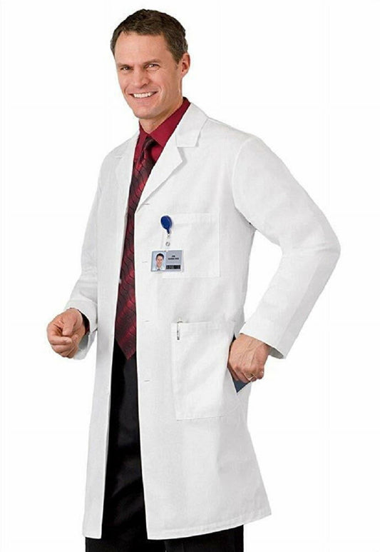 Heavy Duty Professional Scrubs White Lab Coat Long Sleeve Medical Uniform for Men Size M