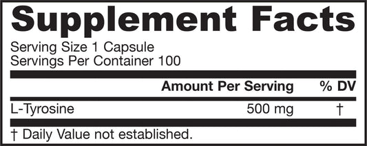 L-Tyrosine Caps, Supports Synthesis of Brain Neurotransmitters, 500 Mg, 100 Count